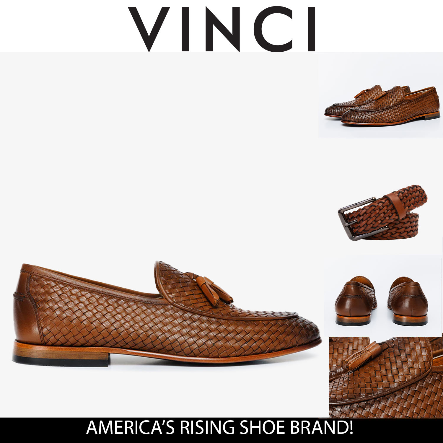 Vinci The Mclean Shoe Tan Woven Tassel Loafer Men Shoes