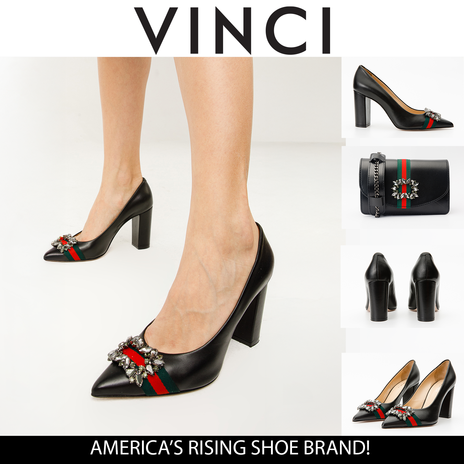 Vinci The Afega Black Leather Block Heel Pump Women Shoes