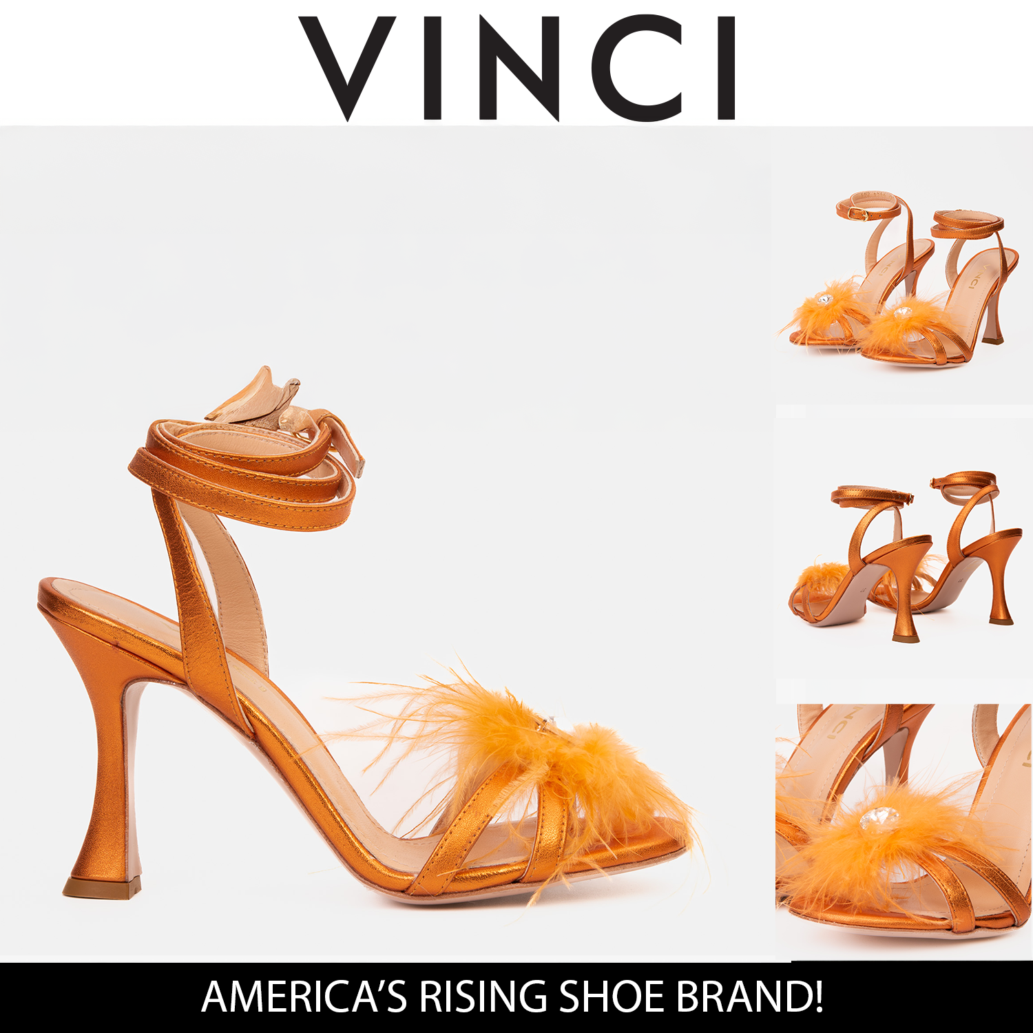 The Siena Orange Leather Ankle Strap Plumed Women Sandal Final Sale!