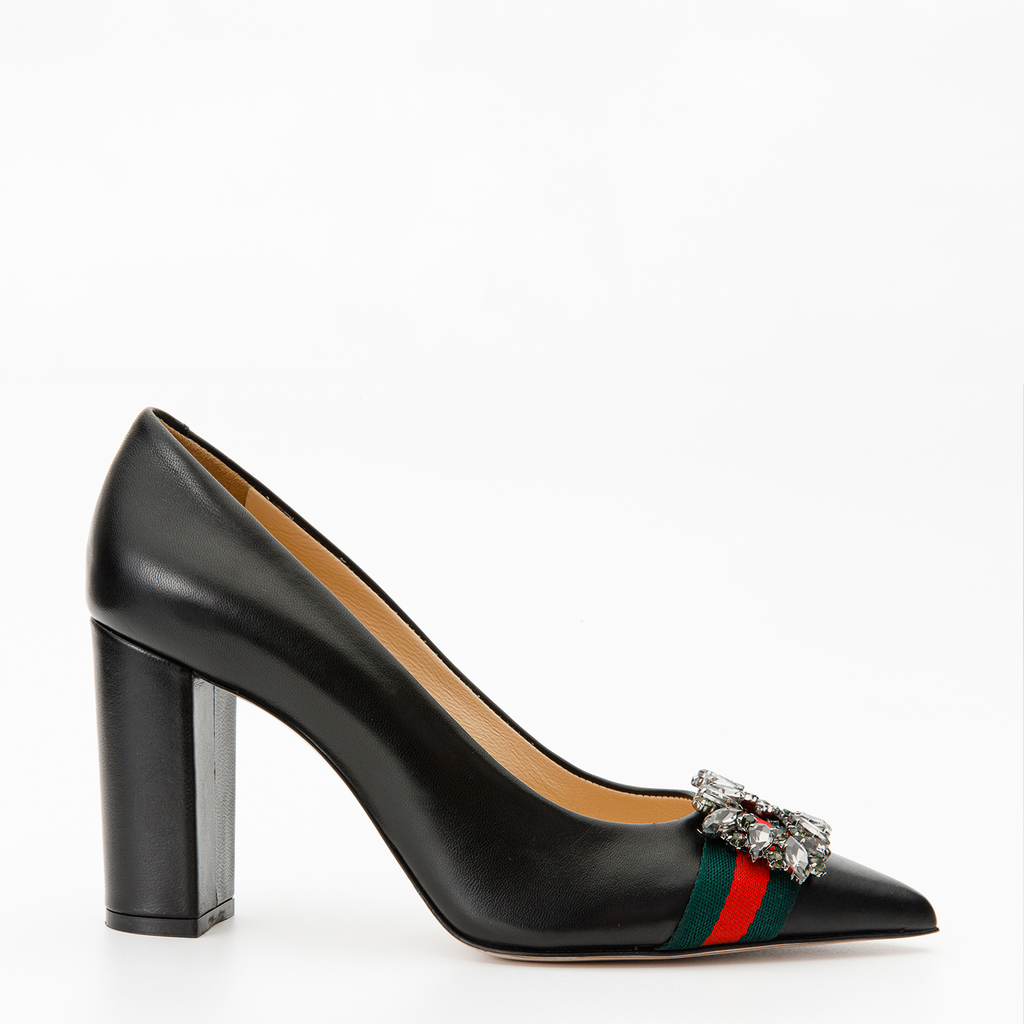 Vinci The Afega Black Leather Block Heel Pump Women Shoes