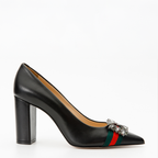 Vinci The Afega Black Leather Block Heel Pump Women Shoes