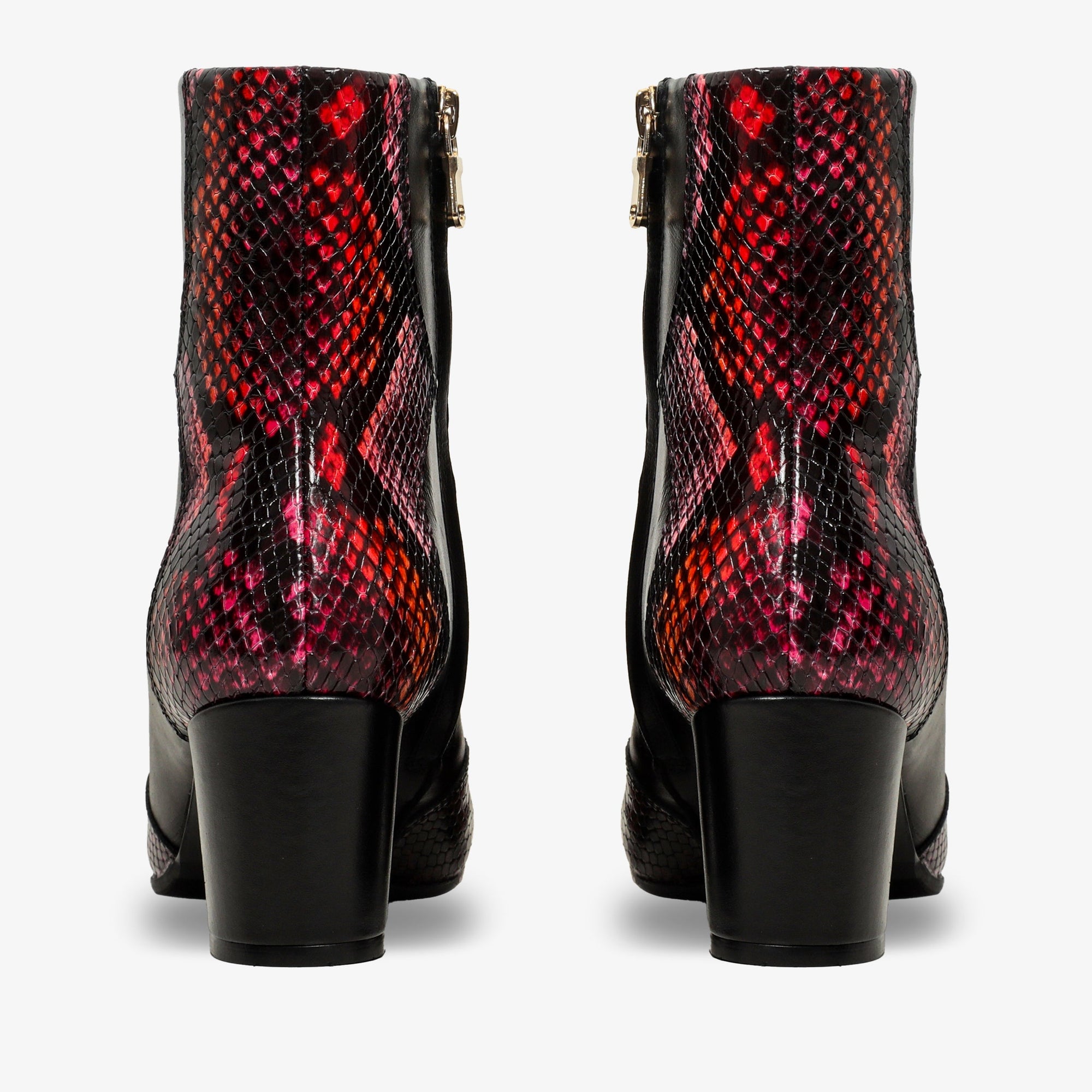 Gray Black & Fuchsia Leather Block Heel Women Boot