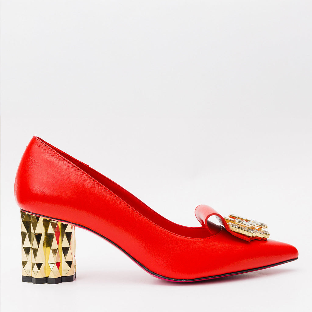 The Love Red Leather Block Heel Pump Women Shoe – J.Valintin Men's Wear ...