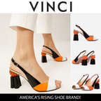 Vinci The Rize Black & Orange Pumpkin Heel Leather Women Sandal