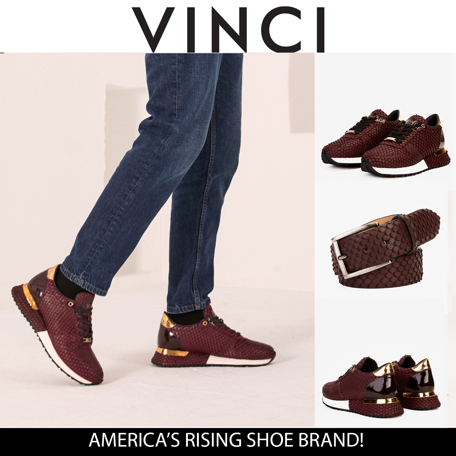 Vinci The Majesty Burgundy Leather Men Fashion Sneaker