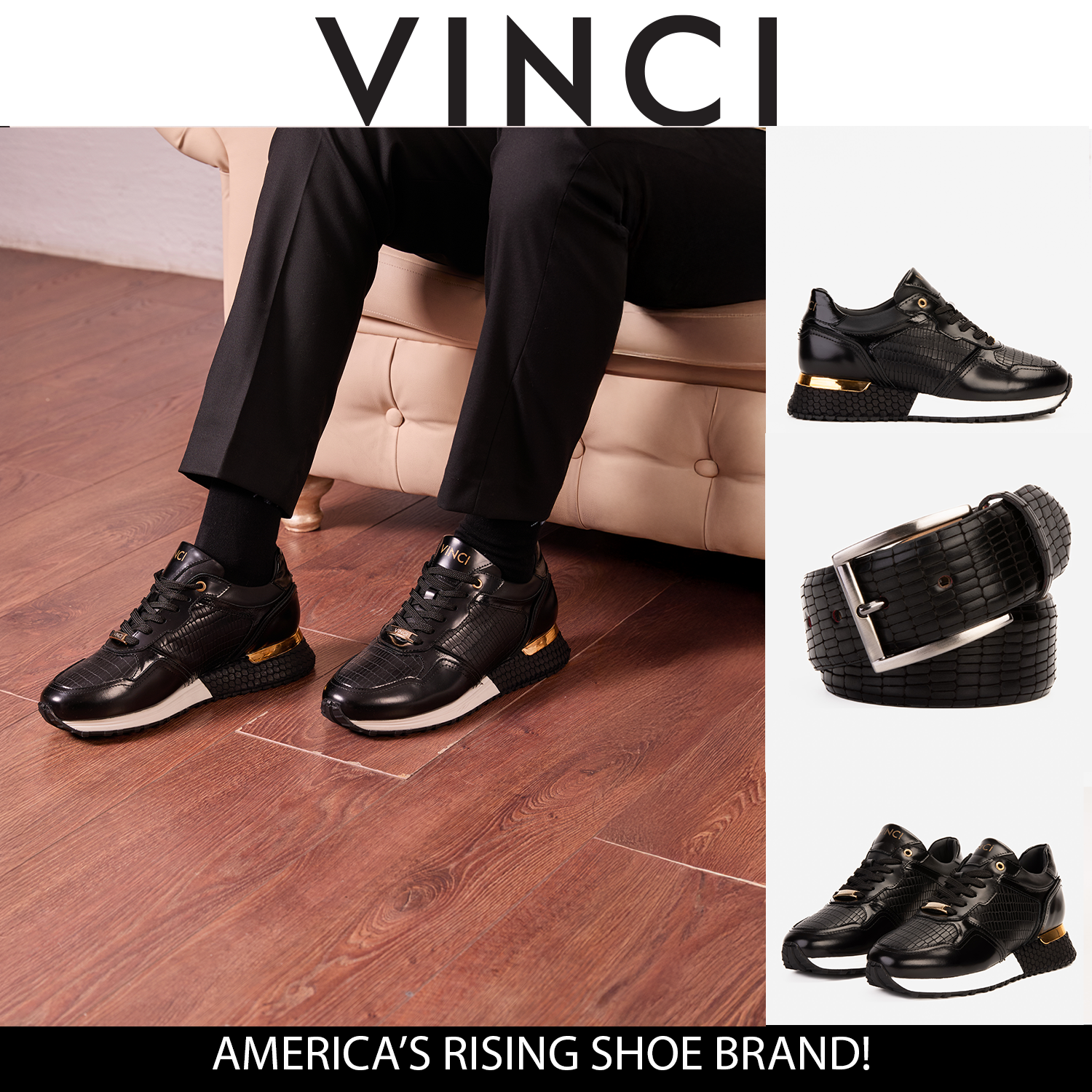 The Empire Black Leather Men Sneaker