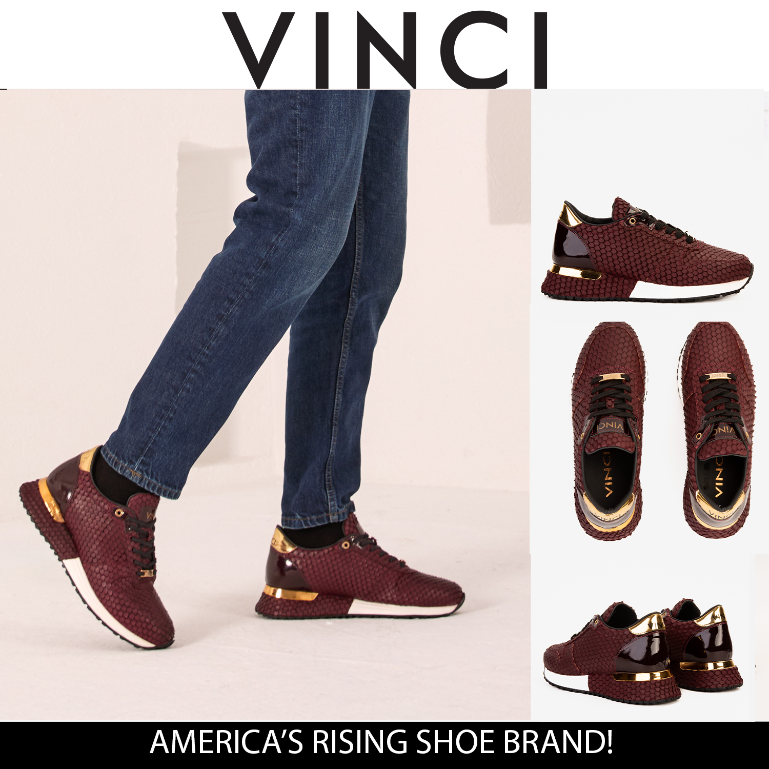 Vinci The Majesty Burgundy Leather Men Fashion Sneaker