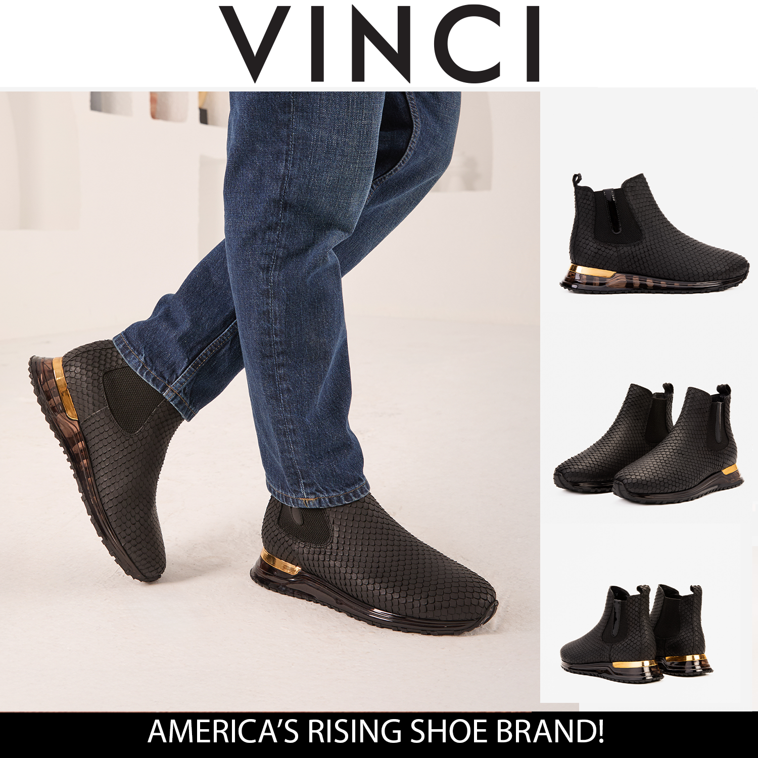 Vinci The Panther Black Leather Men Chelsea Boot