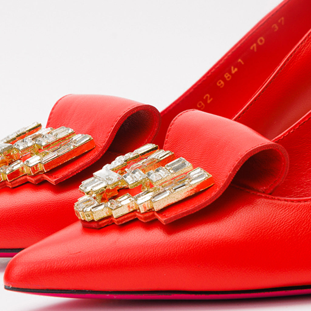 The Love Red Leather Block Heel Pump Women Shoe – J.Valintin Men's Wear ...