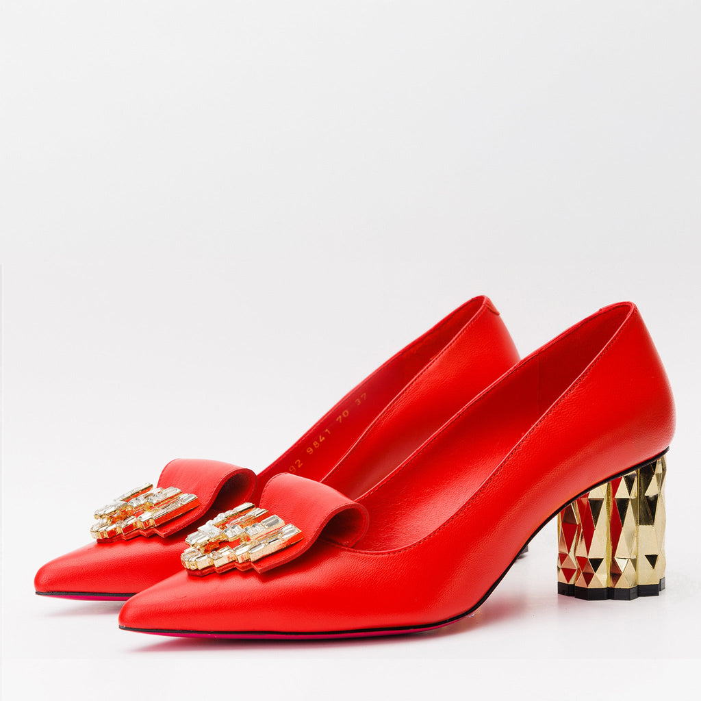 The Love Red Leather Block Heel Pump Women Shoe – J.Valintin Men's Wear ...