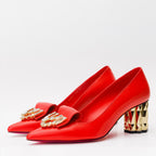 Vinci The Love Red Leather Block Heel Pump Women Shoes