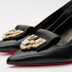 The Love Black Leather Block Heel Pump Women Shoe