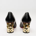 The Love Black Leather Block Heel Pump Women Shoe