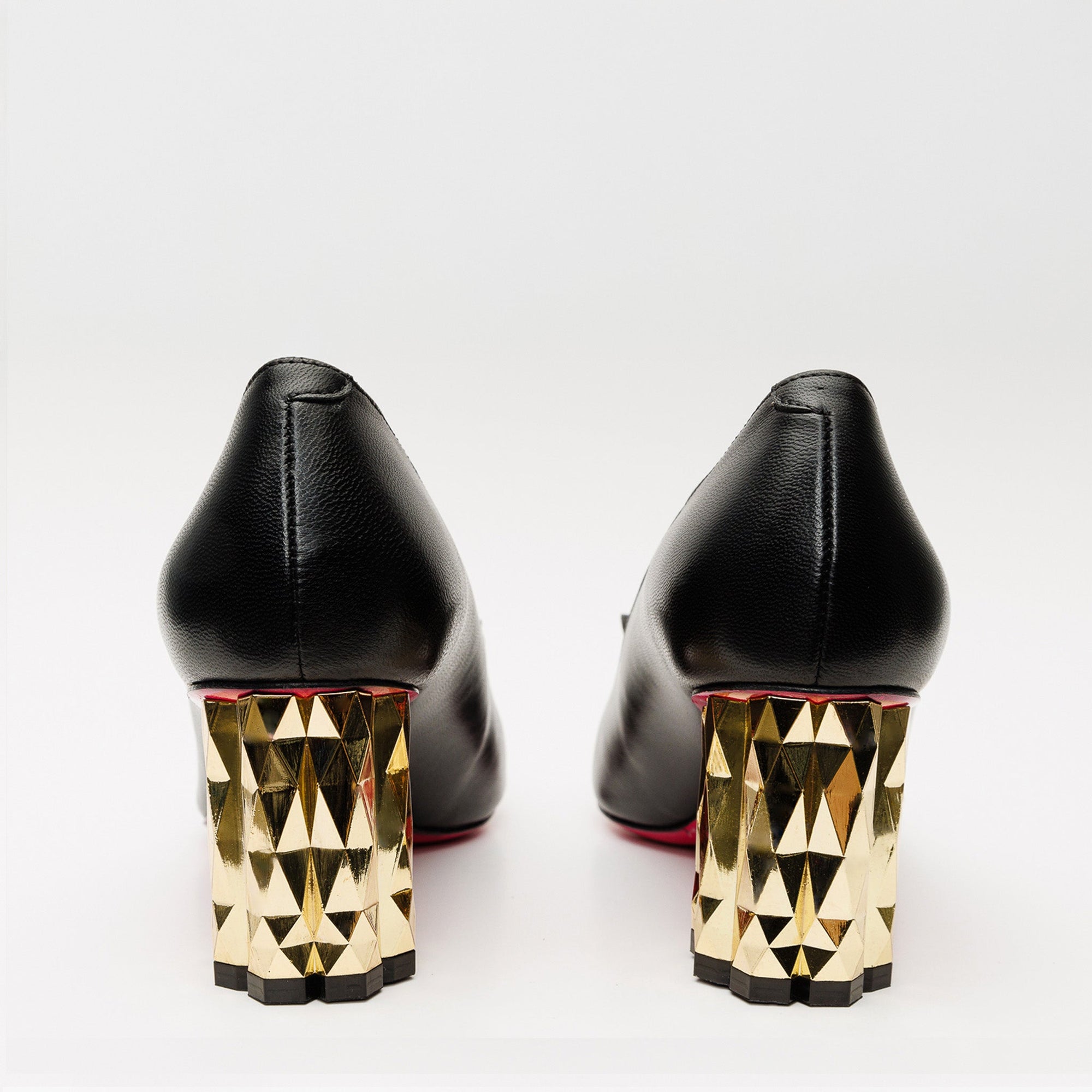 The Love Black Leather Block Heel Pump Women Shoe