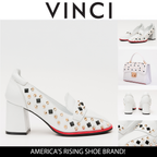 The Infanta White Spike Leather Block Heel Pump Women Shoe