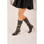 The Gladiator Black Leather Knee High Women Boot