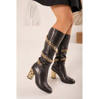 The Gladiator Black Leather Knee High Women Boot