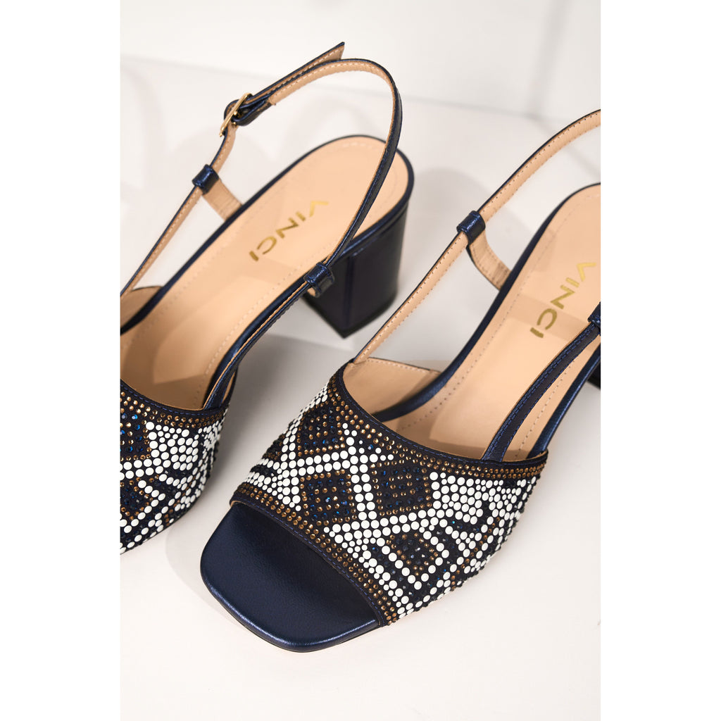 The Nampula Navy Blue Leather Women Slingback Sandal