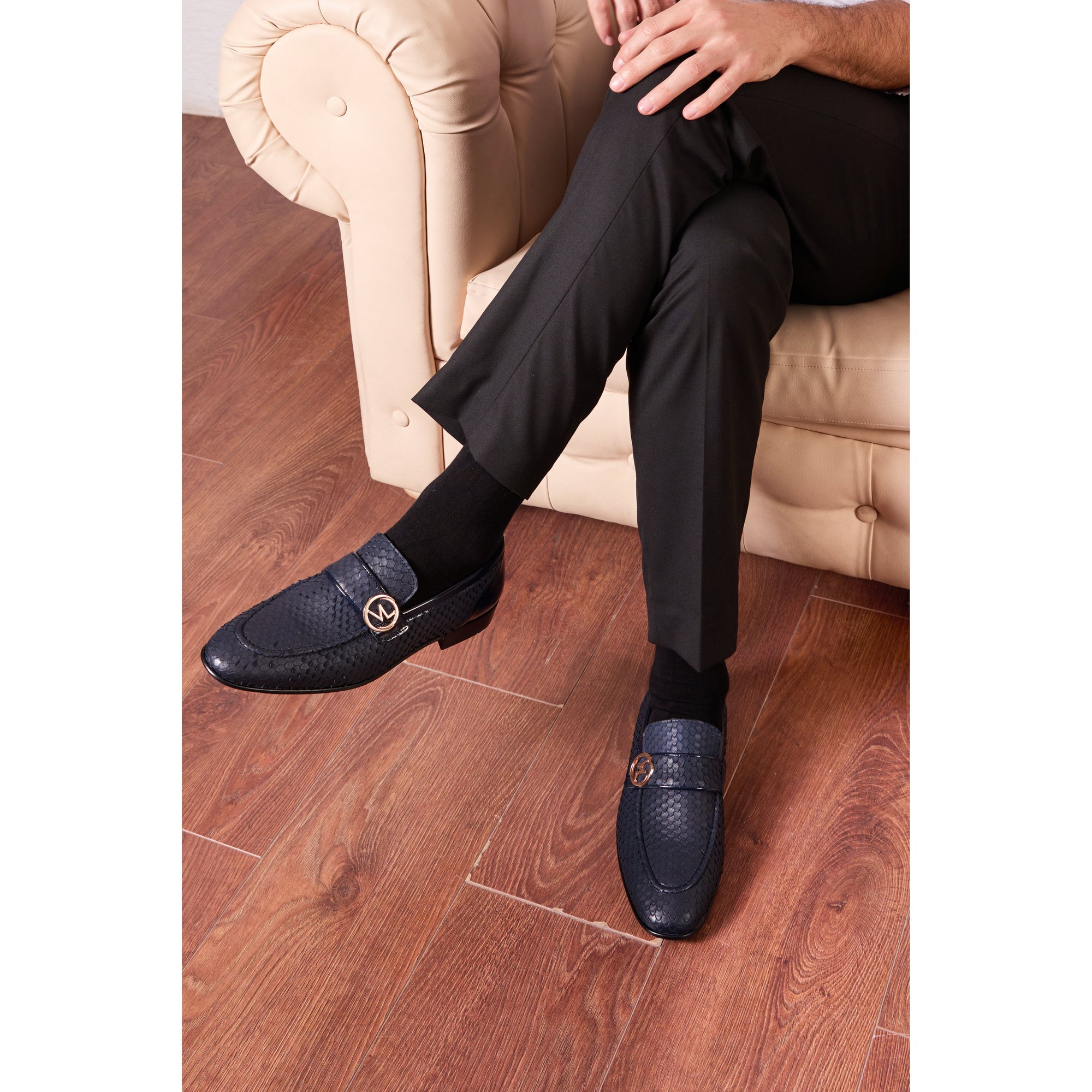 The Monarch Navy Blue Leather Men Dress Shoe