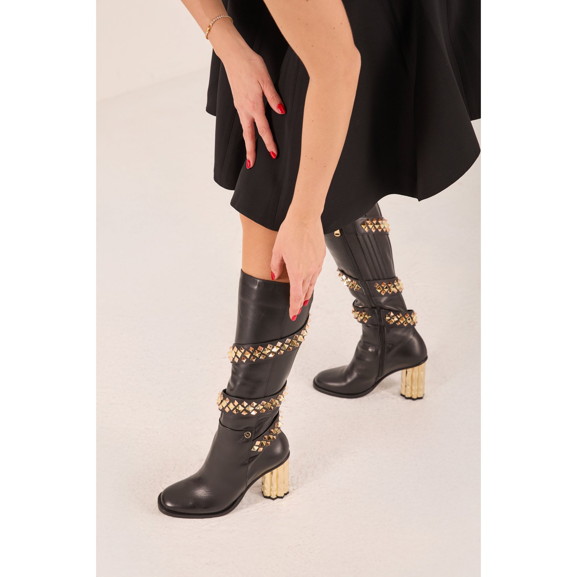 The Gladiator Black Leather Knee High Women Boot