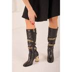 The Gladiator Black Leather Knee High Women Boot