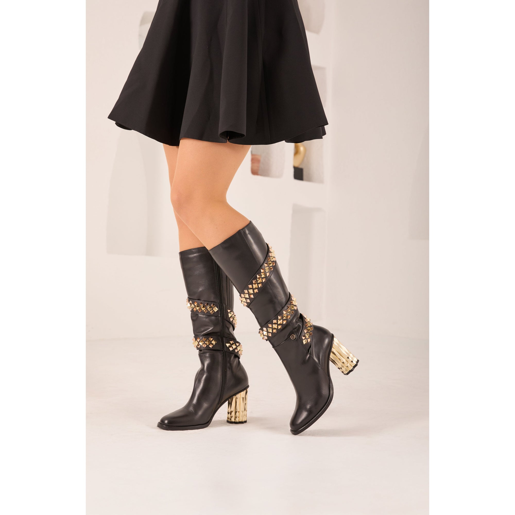 The Gladiator Black Leather Knee High Women Boot