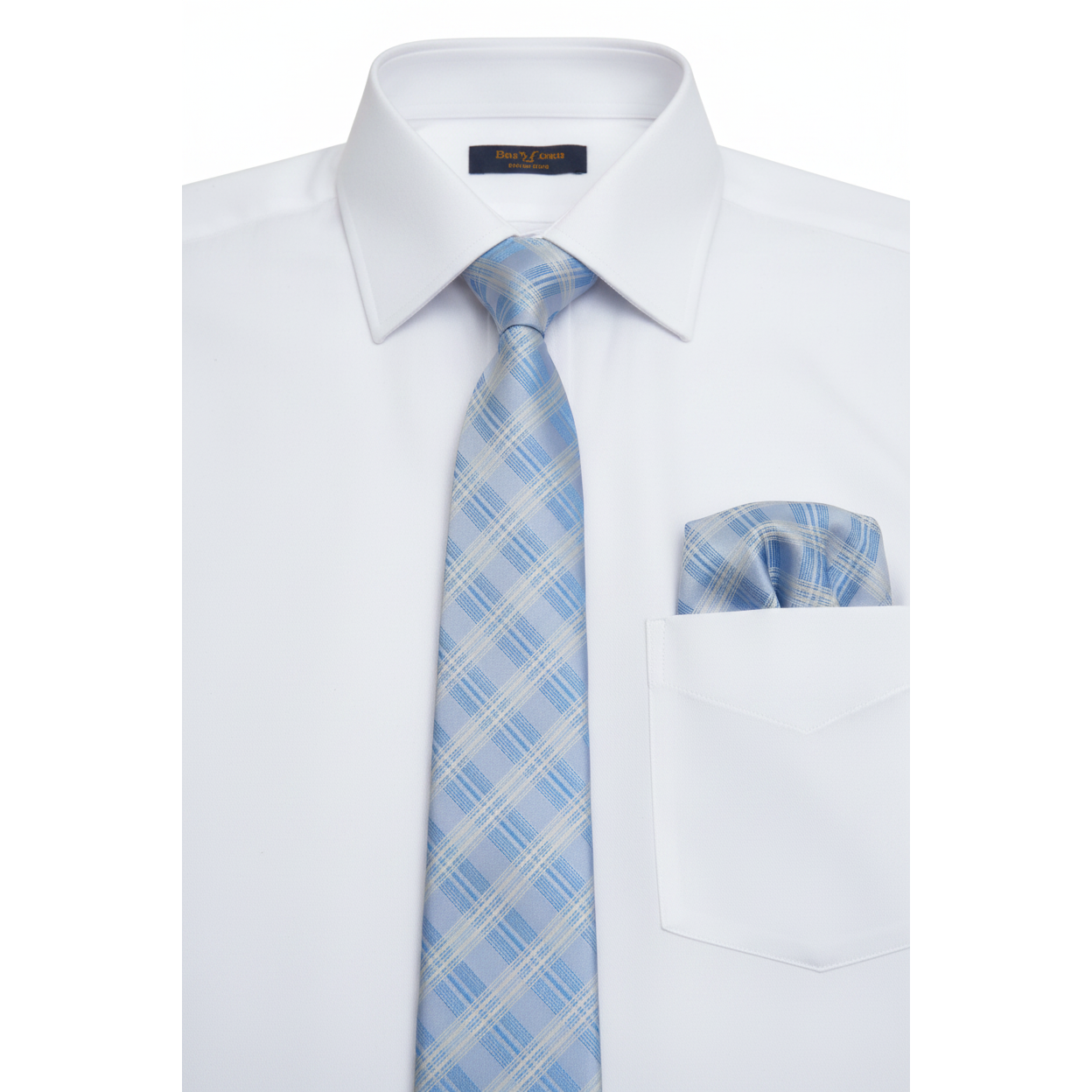 Mens Narrow Tie/Hankie Set Woven Vito Rofolo by J.Valintin VTR-115 Blue Plaid