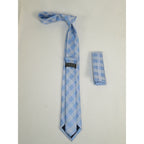 Mens Narrow Tie/Hankie Set Woven Vito Rofolo by J.Valintin VTR-115 Blue Plaid