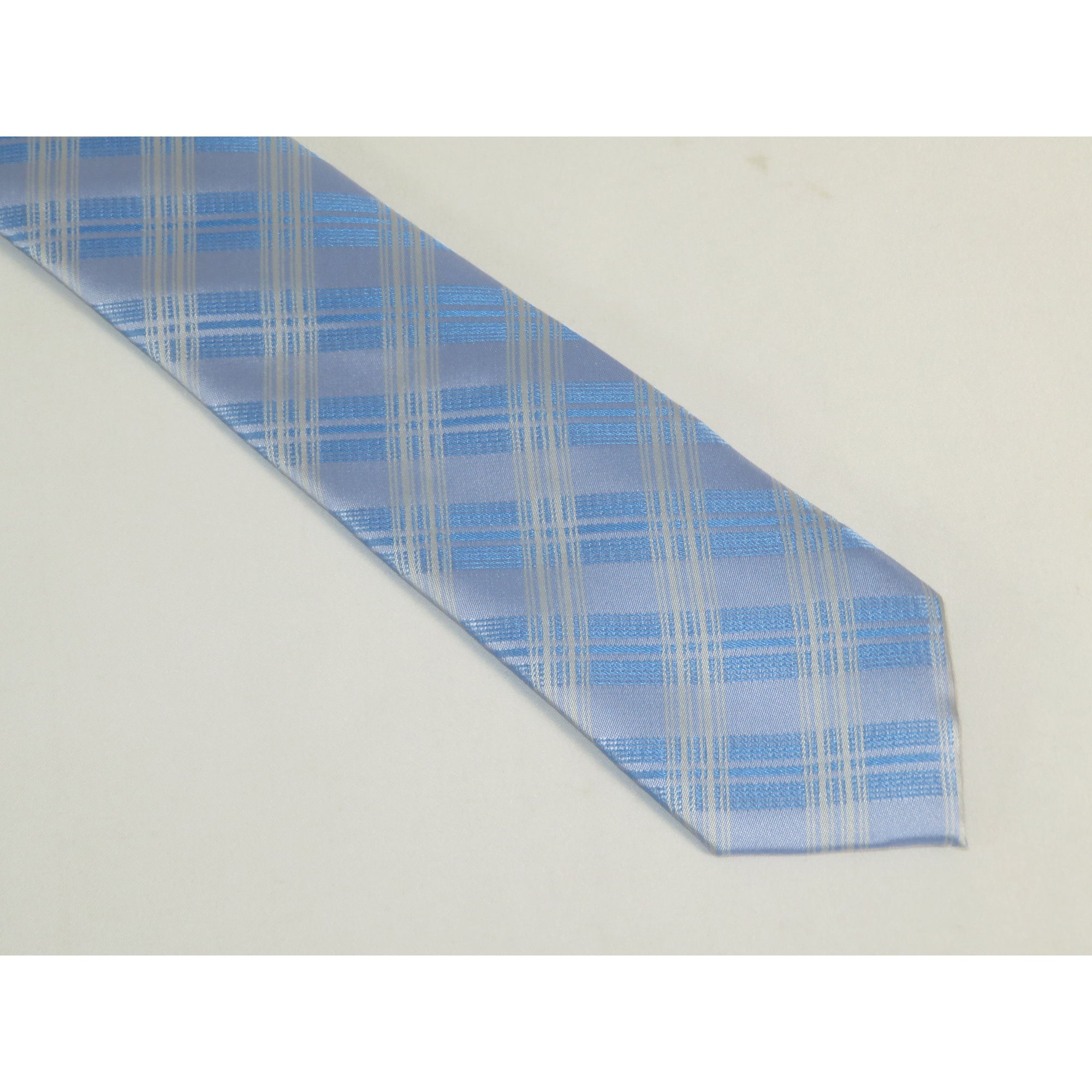Mens Narrow Tie/Hankie Set Woven Vito Rofolo by J.Valintin VTR-115 Blue Plaid