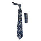 Mens Narrow Tie/Hankie Set Microfiber Silky Vito Rofolo VTR-92 Blue White Plaid