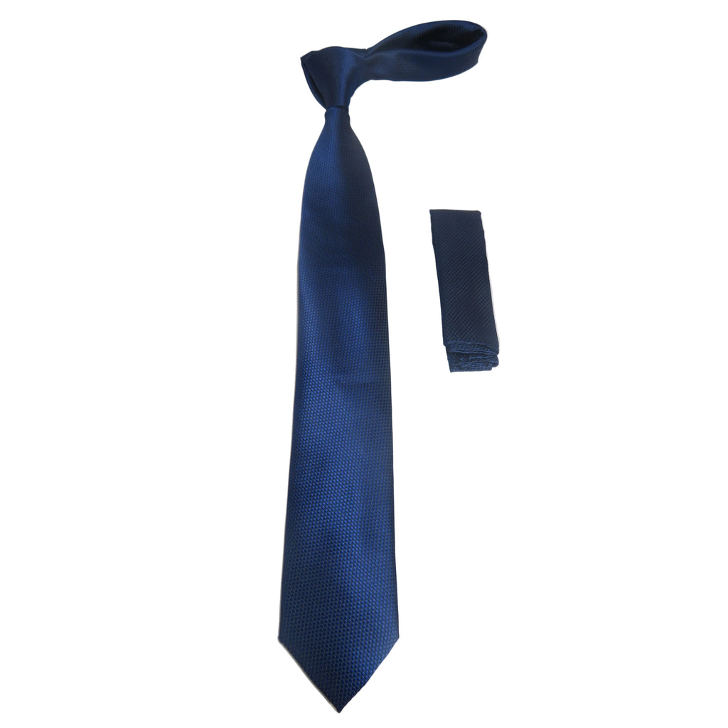 Mens Narrow Tie/Hankie Set Woven Vito Rofolo by J.Valintin VTR-113 Navy Blue