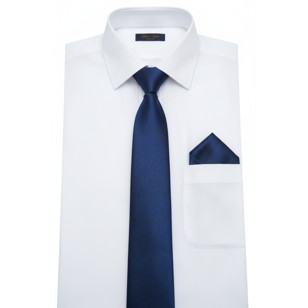 Mens Narrow Tie/Hankie Set Woven Vito Rofolo by J.Valintin VTR-113 Navy Blue