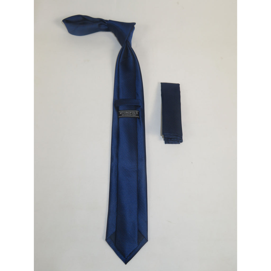 Mens Narrow Tie/Hankie Set Woven Vito Rofolo by J.Valintin VTR-113 Navy Blue