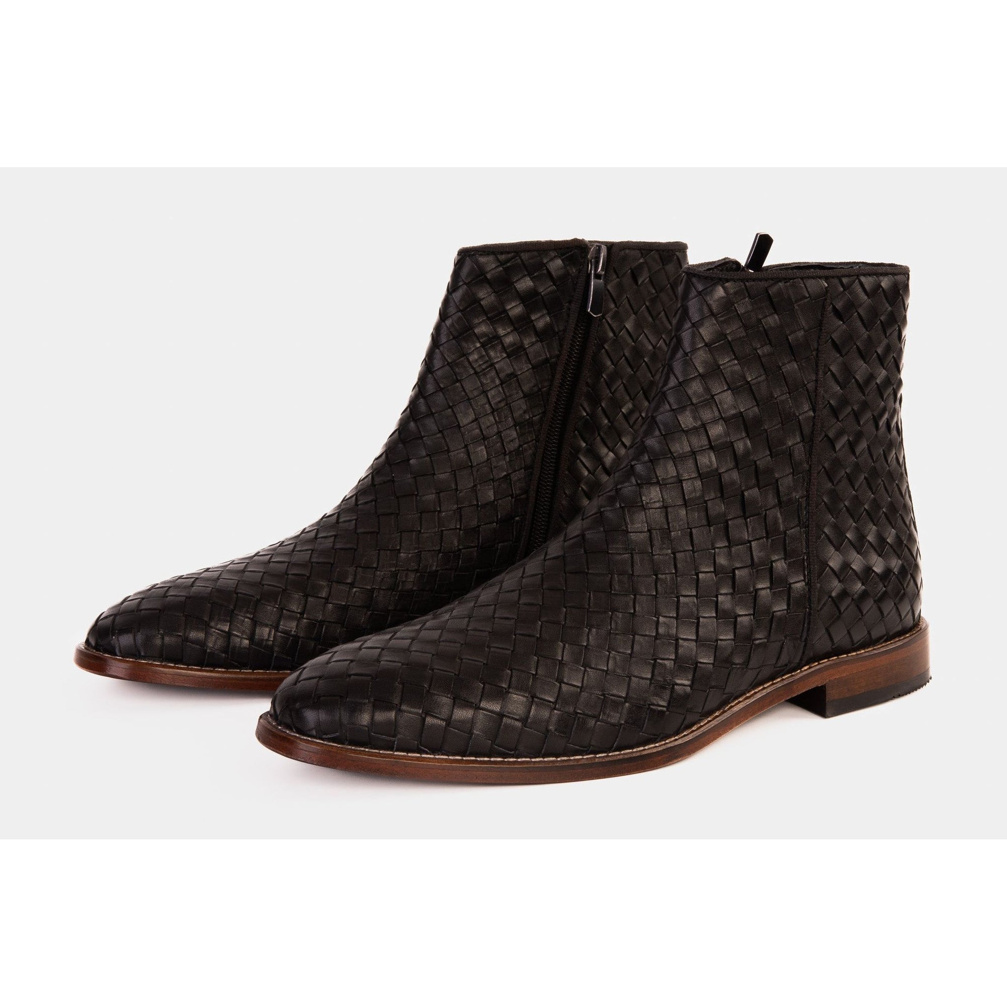 The Wellington Black Handwoven Leather Men Boot with a Zipper Final Sale!