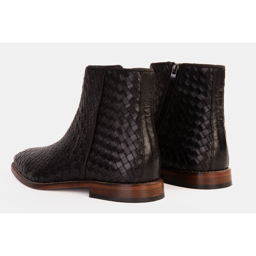 The Wellington Black Handwoven Leather Men Boot with a Zipper Final Sale!
