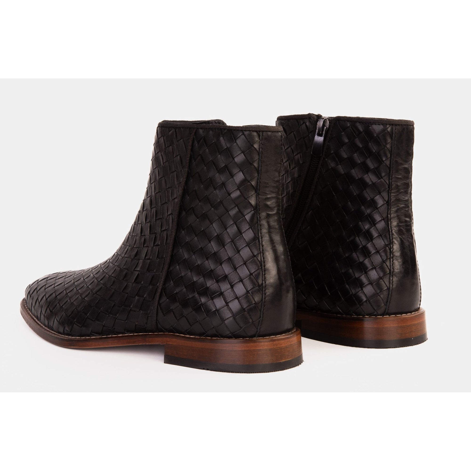 The Wellington Black Handwoven Leather Men Boot with a Zipper Final Sale!
