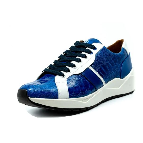 Lyon Genuine Ostrich Classic Calfskin Fashion Sneaker Blue / White