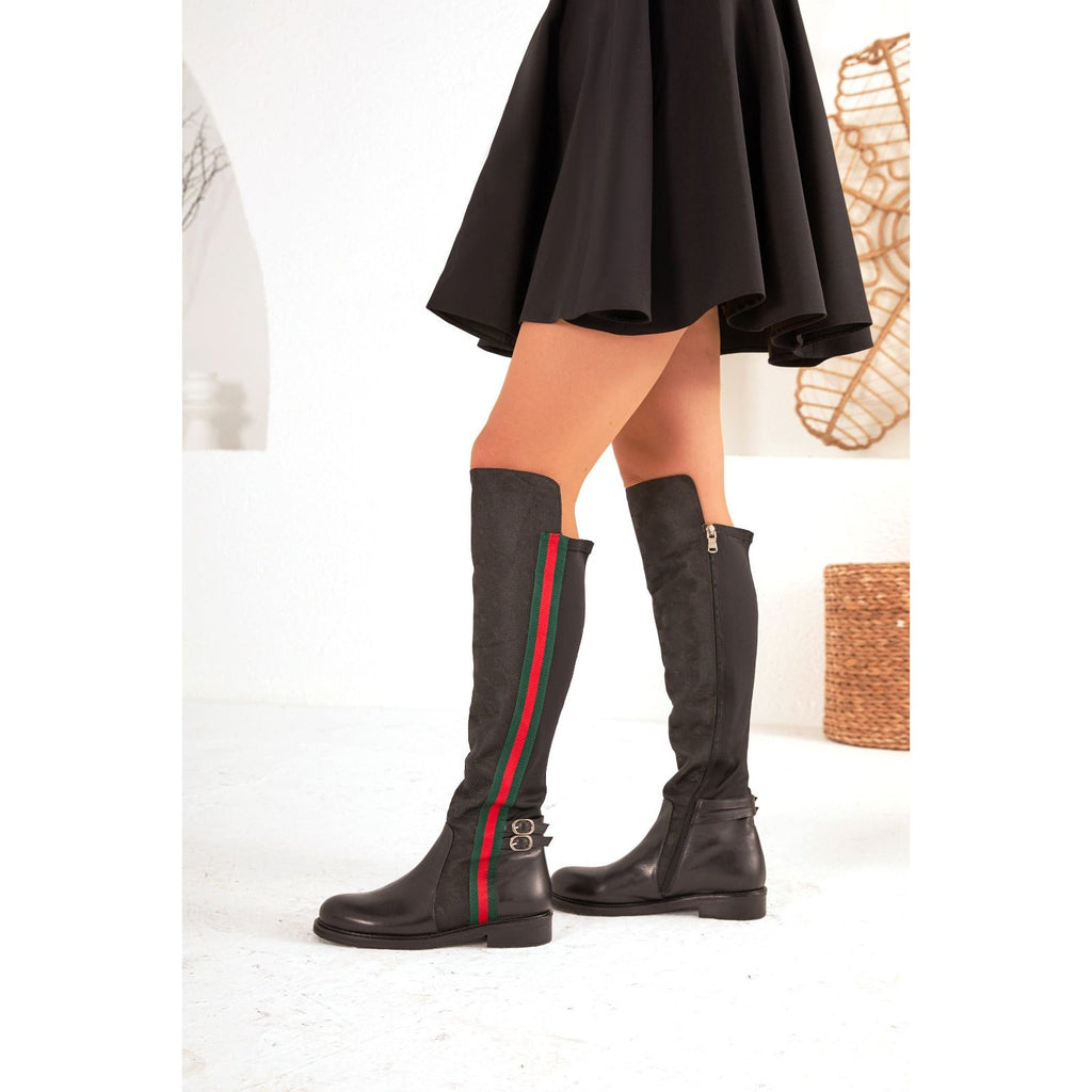 The Gallant Black Leather Knee-High Boot