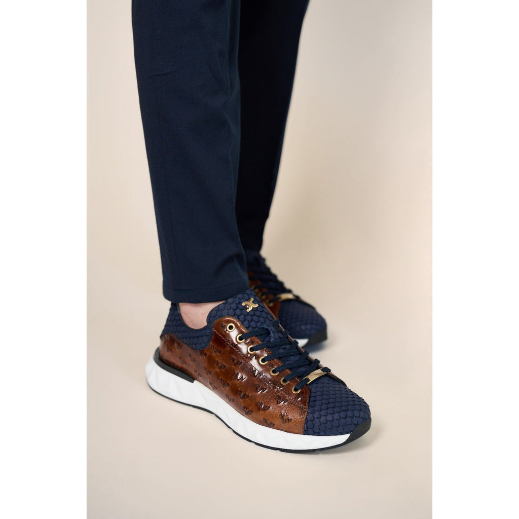 The Caesars Navy & Tan Leather Men Sneaker