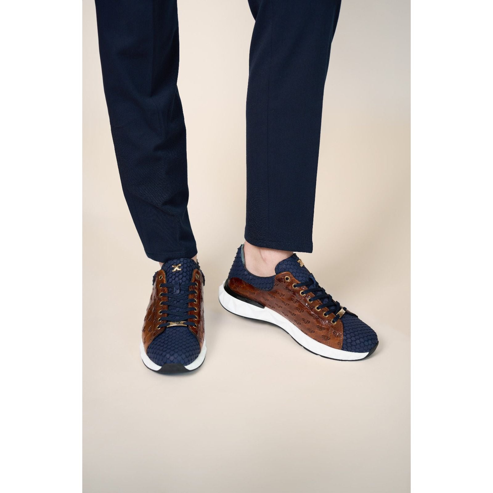 The Caesars Navy & Tan Leather Men Sneaker