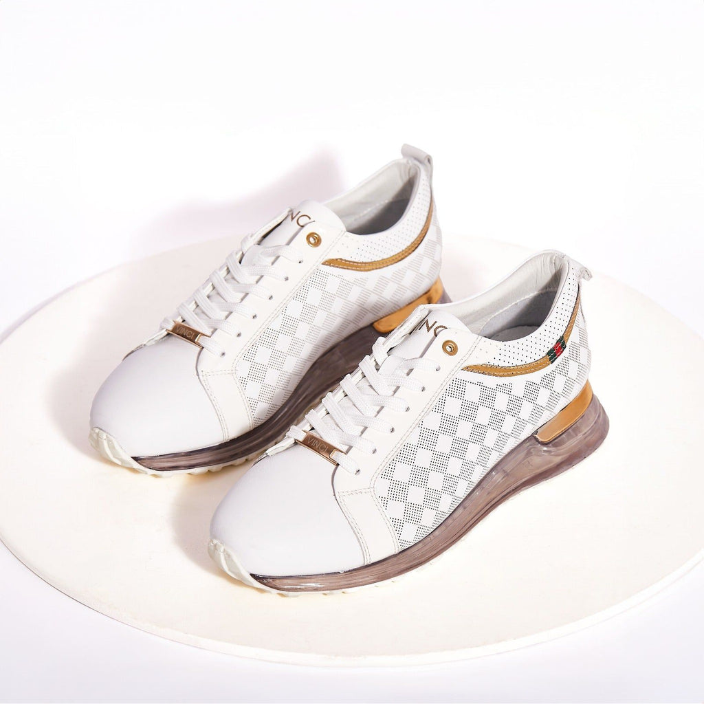 Vinci The Cenova White & Gold Leather Men Sneaker