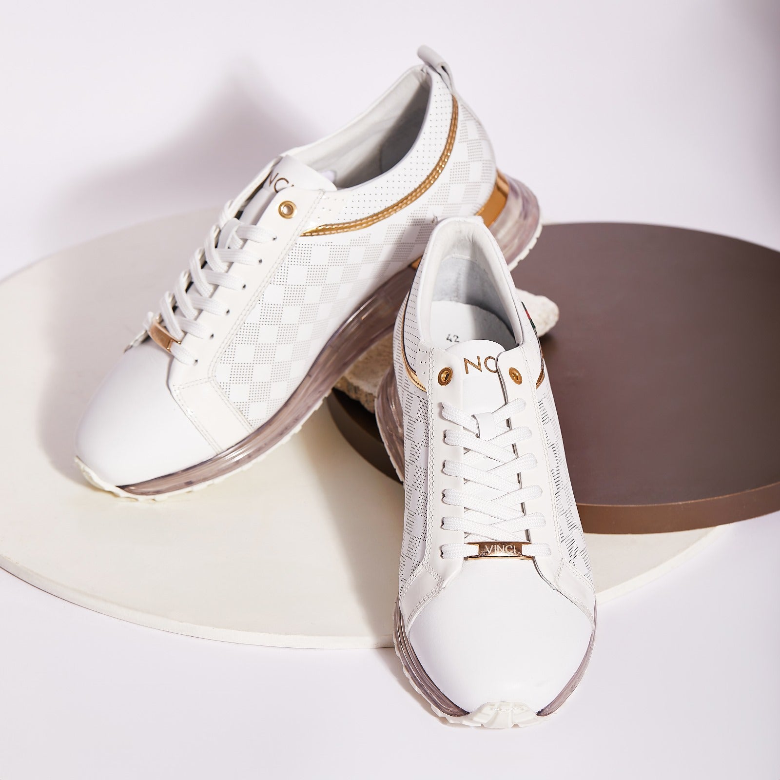 Vinci The Cenova White & Gold Leather Men Sneaker