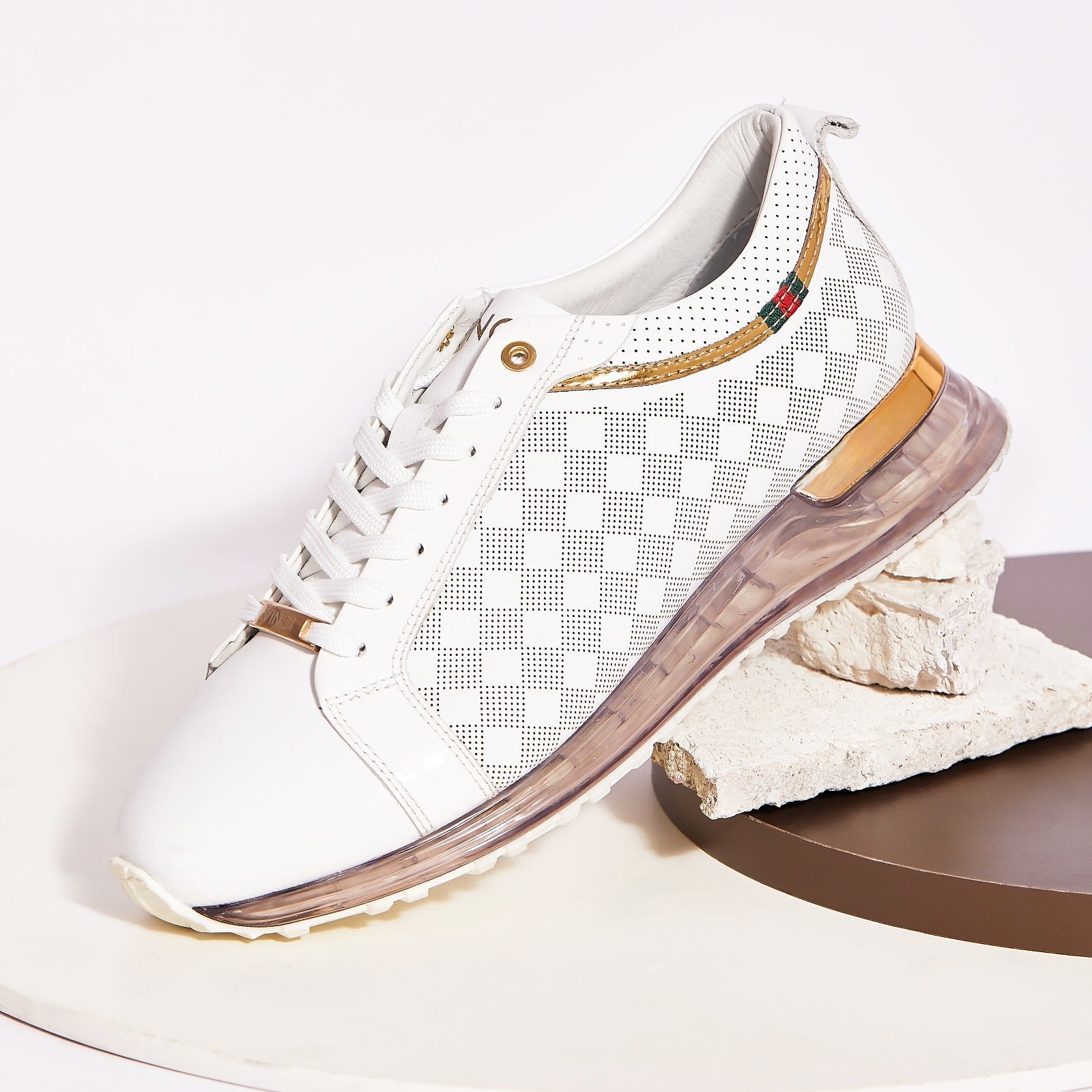 Vinci The Cenova White & Gold Leather Men Sneaker