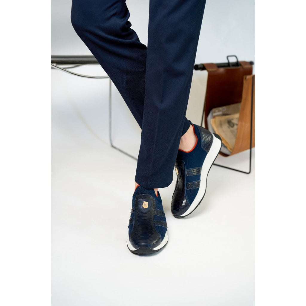 Vinci The Aslan Navy Knitted & Leather Men Leather Dress Sneaker