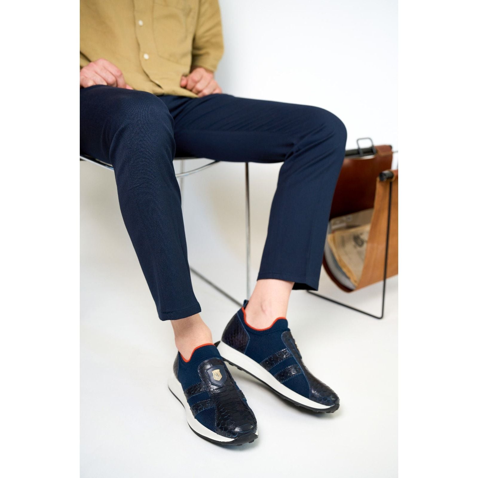 Vinci The Aslan Navy Knitted & Leather Men Leather Dress Sneaker