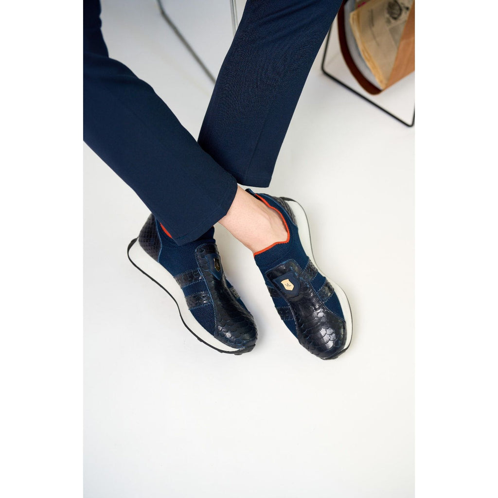 Vinci The Aslan Navy Knitted & Leather Men Leather Dress Sneaker