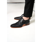 Vinci The Rolls  Woven Black Leather Single Monk Strap  Handmade Men Shoes