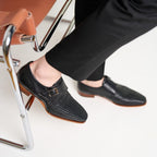 Vinci The Rolls  Woven Black Leather Single Monk Strap  Handmade Men Shoes