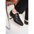 Vinci The Rolls  Woven Black Leather Single Monk Strap  Handmade Men Shoes