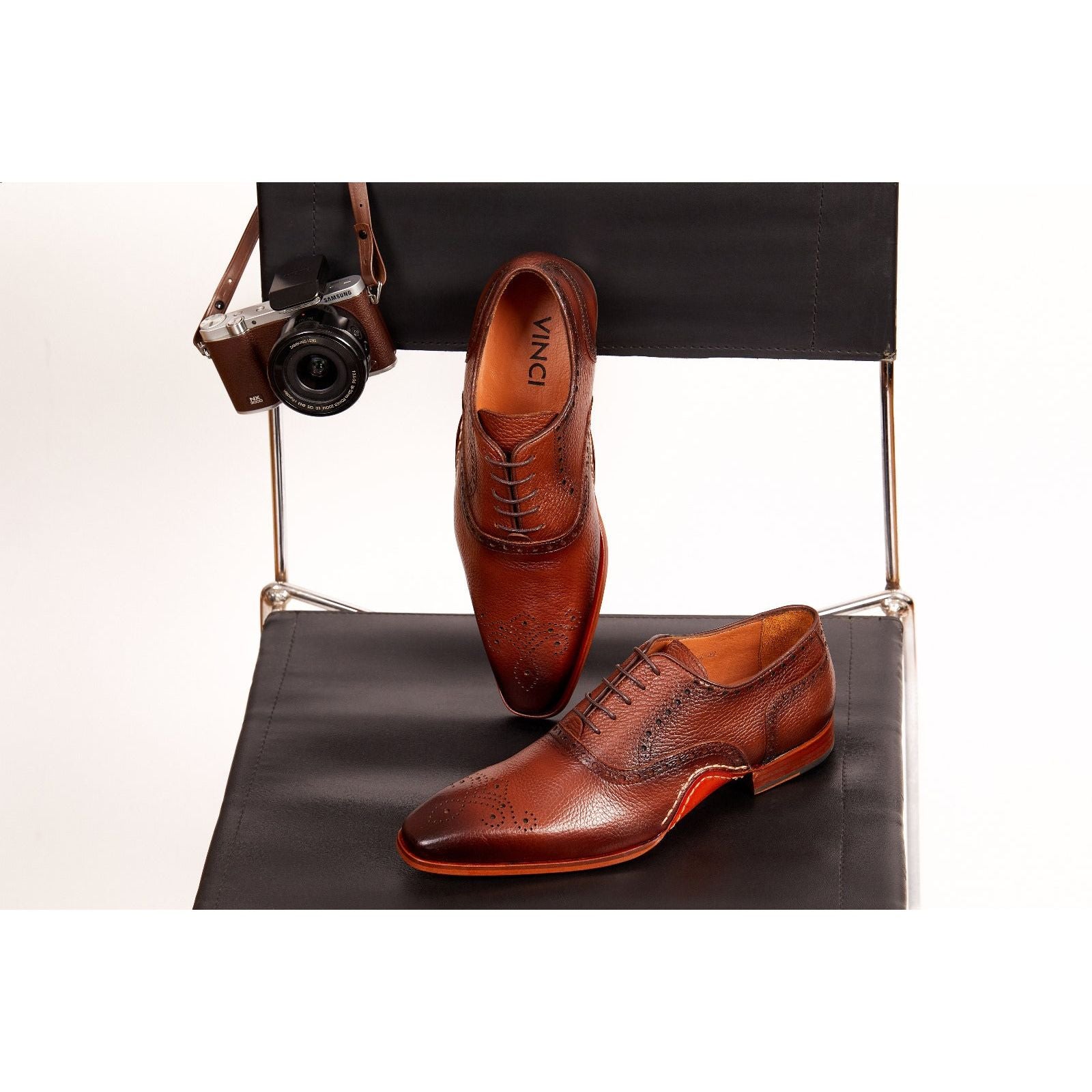 The Draco Handmade Tan Semi Brogue Oxford Men Shoe